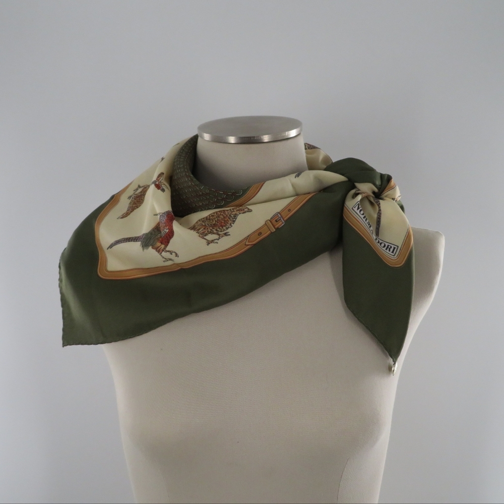 Norma Dori vintage hunter green pheasant border print scarf